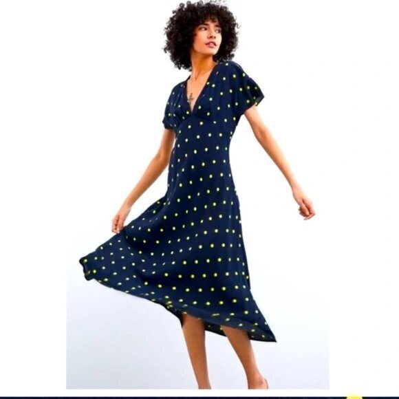 Zara Dresses & Skirts - - ZARA- Navy with yellow polka dots /‎ Maxi Dress/ Size XS Women's